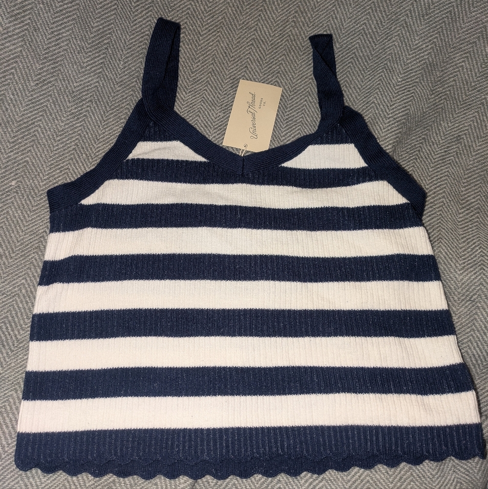 Striped Navy and White Tank Top, Medium